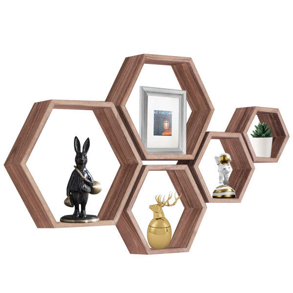 Latitude Run® Hexagon Floating Shelves,Wood Farmhouse Storage